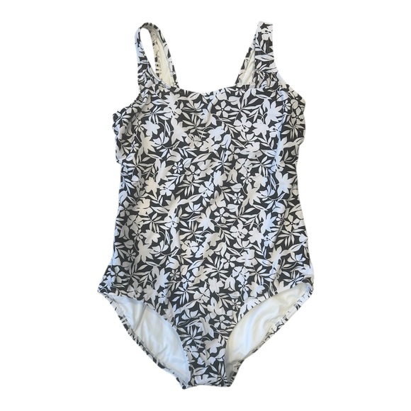 Lands' End Other - Lands End Womens One Piece Swimsuit Square Neck Black Havana Floral Size 14-16 L